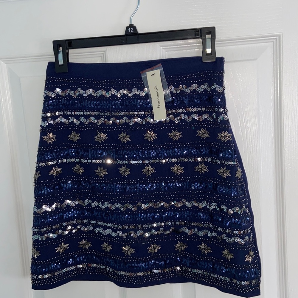 NWT Francesca’s Beaded Blue Mini Skirt Size Small